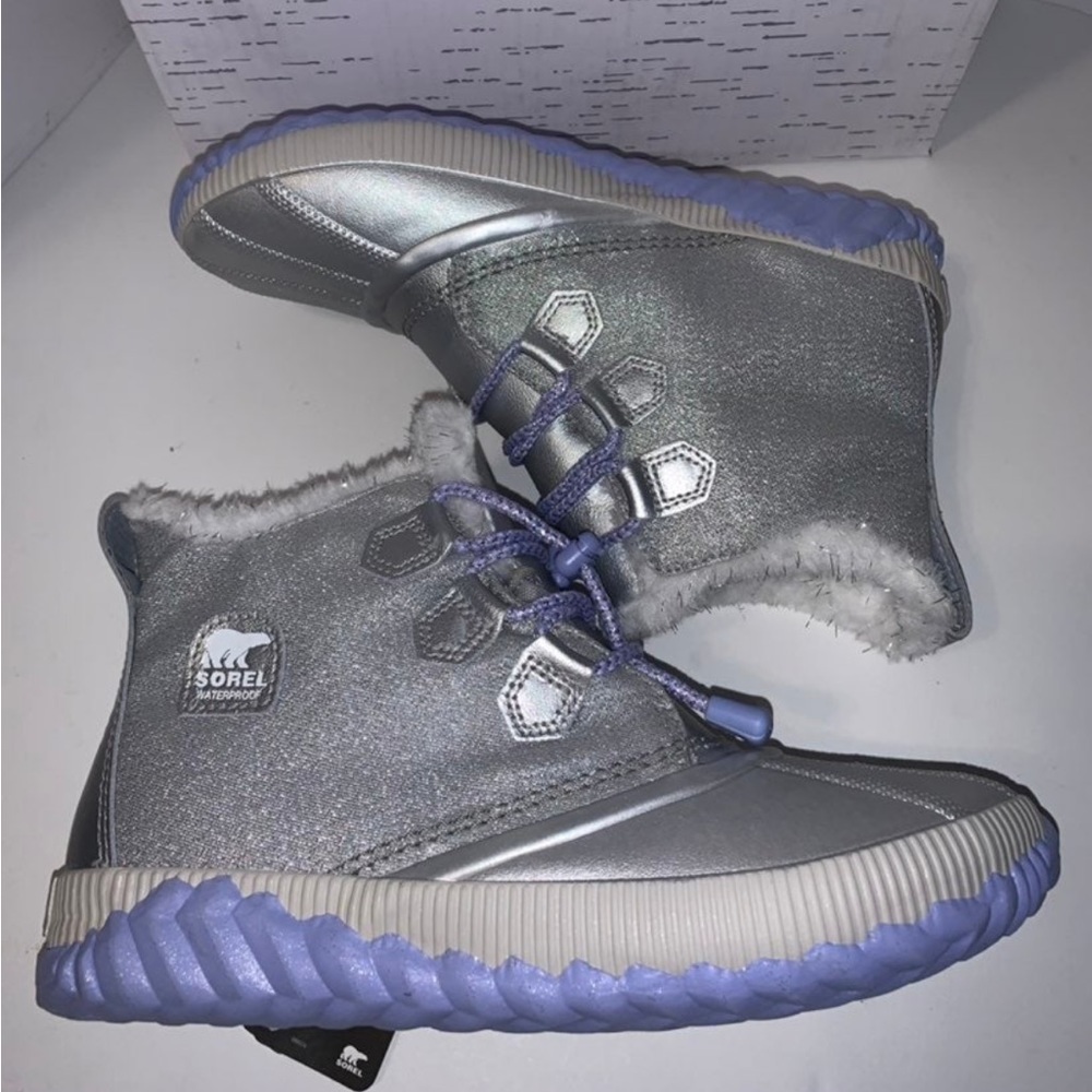 SOREL X DISNEY Frozen Out ‘N About Silver Waterproof Faux Shearling Boots